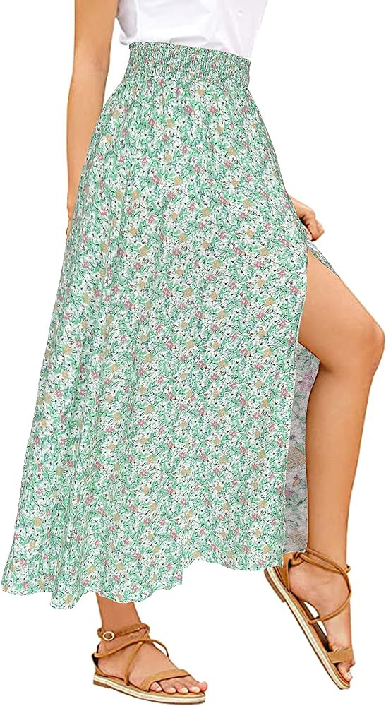 Sinono Women's Boho Floral High Waist Split A Line Full Length Maxi Draped Skirt | Amazon (US)