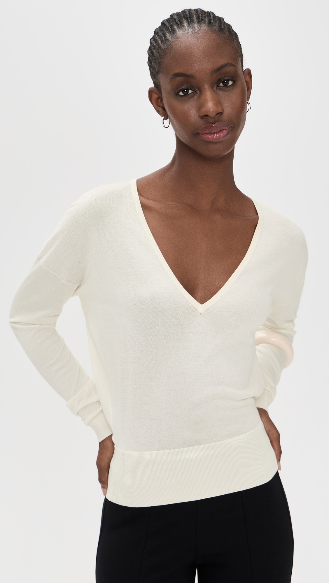 Renggli Silk Cashmere V Neck Sweater Flat White XS | Shopbop