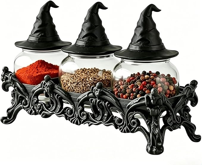 Subtoy Witchy Hat Apothecary Jars with Resin Stand, Halloween Glass Jars, Gothic Kitchen Decor, D... | Amazon (US)