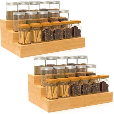 2 Pack Bamboo Spice Rack Organizer For Countertop, 3 Tier Spice Step Shelf For Cabinet ,Jars Not Included | Wayfair North America