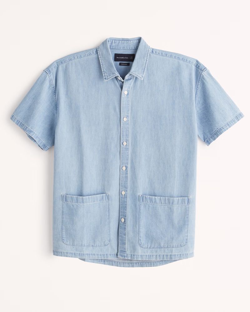 Short-Sleeve Denim Button-Up Shirt | Abercrombie & Fitch (US)