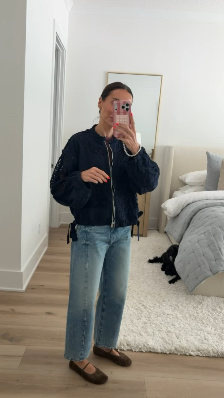 Anthropologie early fall outfit, I'm wearing size XS in tee, size XS in jacket, 25 in jeans.