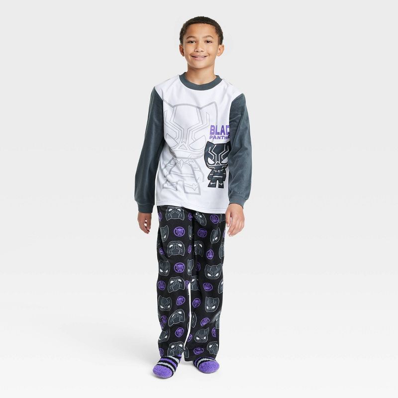 Boys' Marvel Black Panther Pajama Set with Cozy Socks - Gray | Target