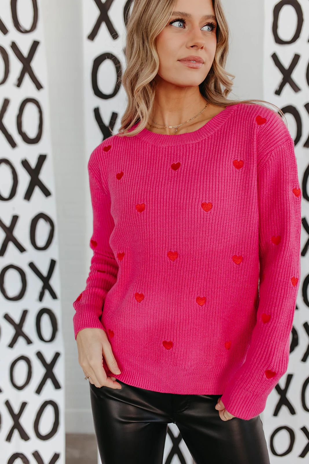 THE HEART CONFETTI SWEATER IN HOT PINK | Pink Desert