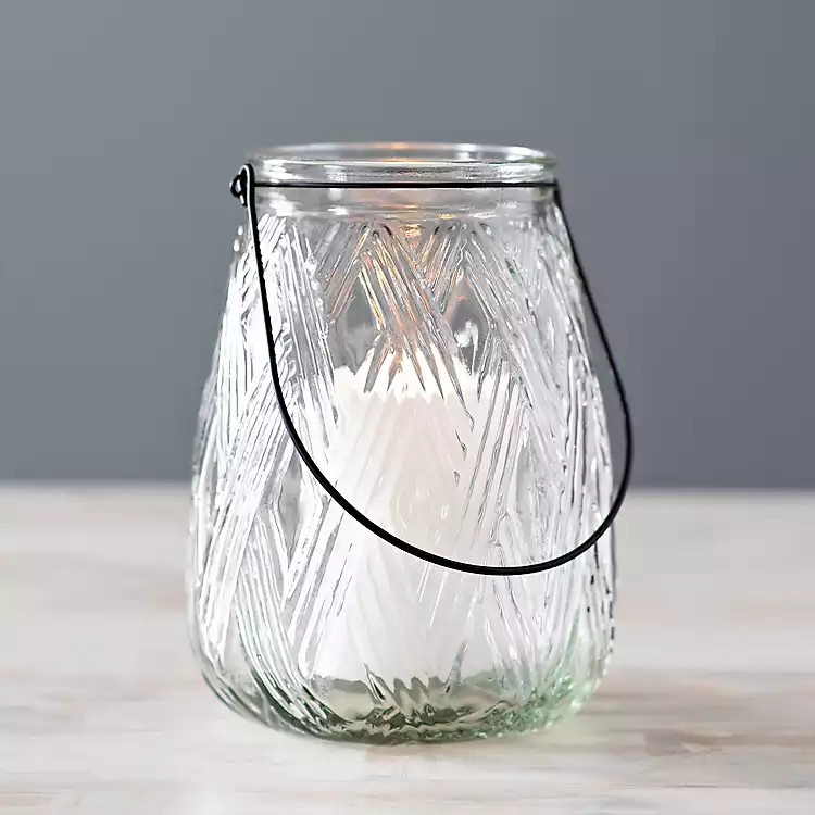 Clear Glass Basket Weave Lantern | Kirkland's Home