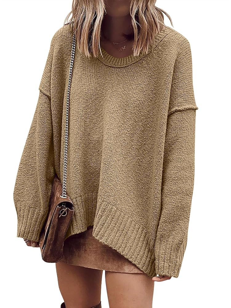 ANRABESS Women's Oversized Casual Loose Slouchy Scoop V Neck Batwing Long Sleeve Knit 2025 Fall P... | Amazon (US)