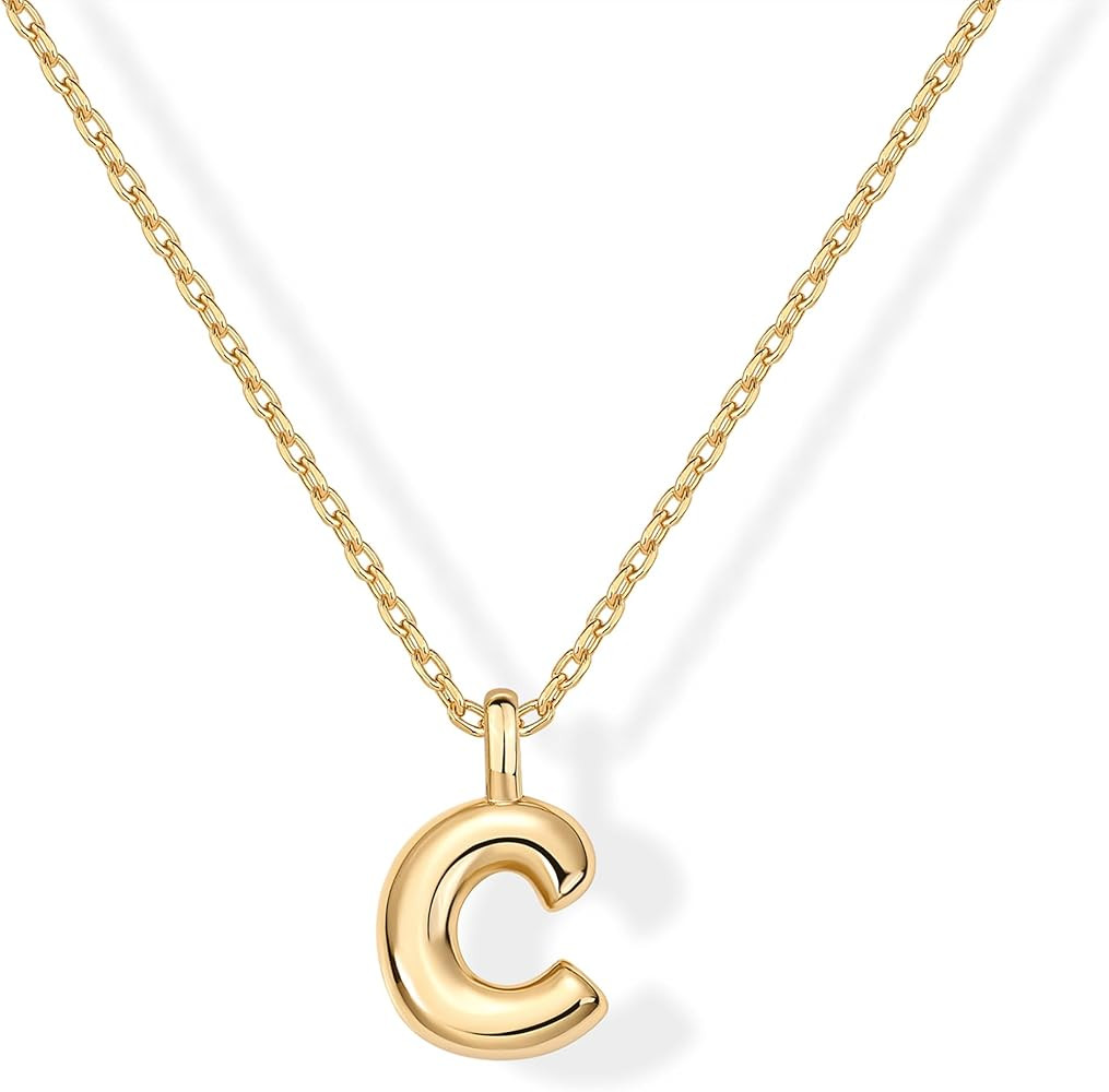 PAVOI 14K Gold Plated Dainty Chunky Bubble Initial Letter Pendant Necklace for Women | Alphabet L... | Amazon (US)