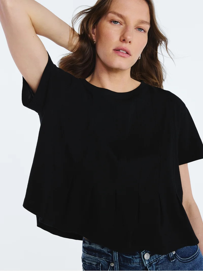 Scoop Women’s and Women's Plus Pleated Cropped Cotton Tee, Sizes XS-4X | Walmart (US)
