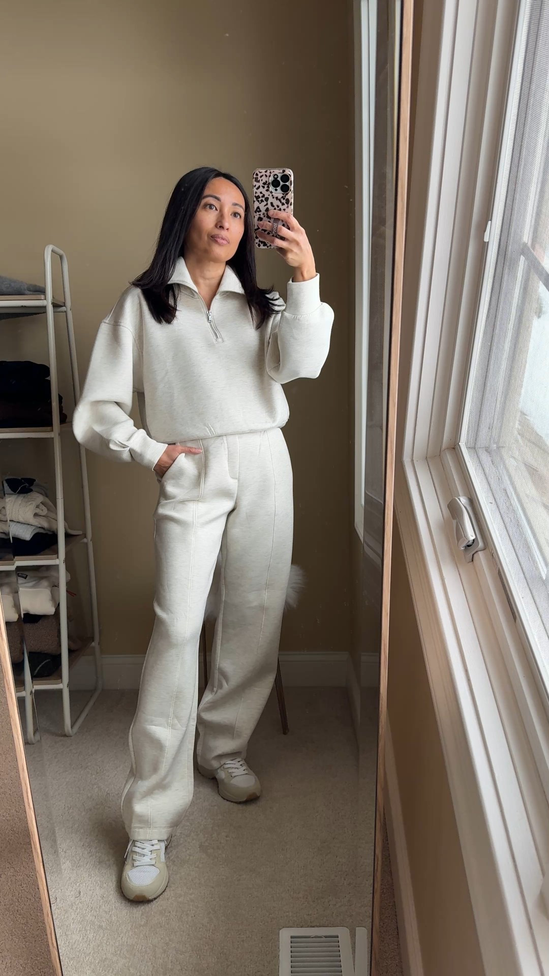 Athleisure outfit. Travel outfit. 
My favorite alternative to spanx airessentials sets. Similar bouncy material, nice styling, and good quality for the price. On sale 50% off if you have a gap brand card with code FIFTY  
Zip-up pullover true to size. 
Pants with trouser details true to size. In regular length at about 5’4. Could wear petite length with flats too. 

#LTKOver40 #LTKootd #LTKTravel