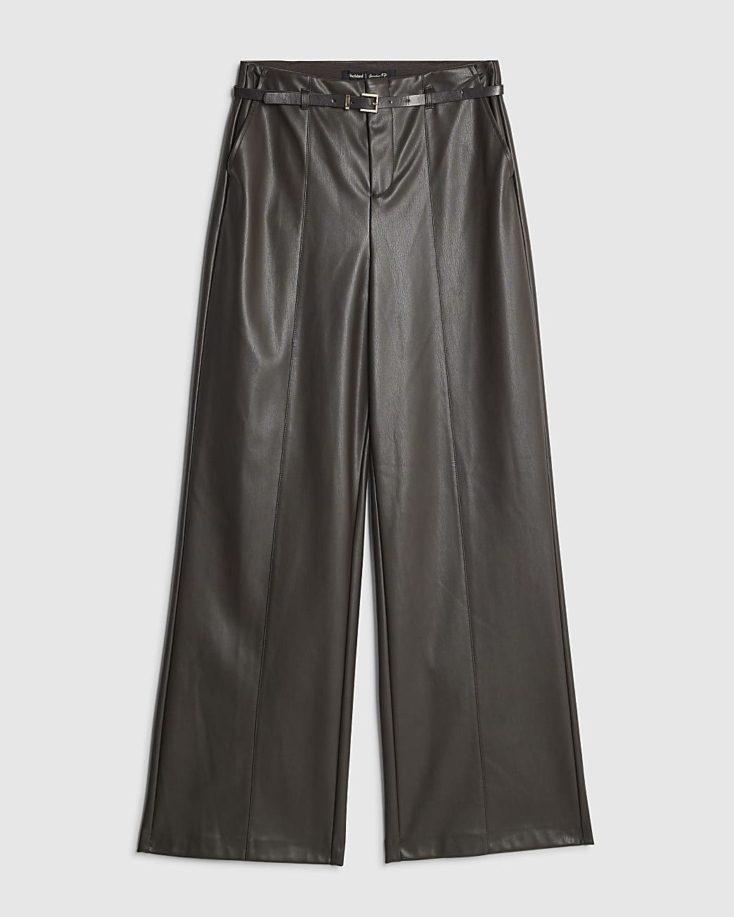 Brown Faux Leather Belted Wide Leg Trousers | River Island UK & IE
