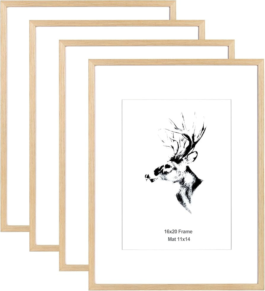Yaetm 16x20 Picture Frame Matted to 11x14 Set of 4, Solid Oak Wood Poster Frame16 x 20 inches, Wa... | Amazon (US)