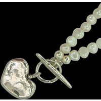 Sterling Silver Pearls Necklace For Woman/Heart Pendant/ Statement Pearl | Etsy (US)
