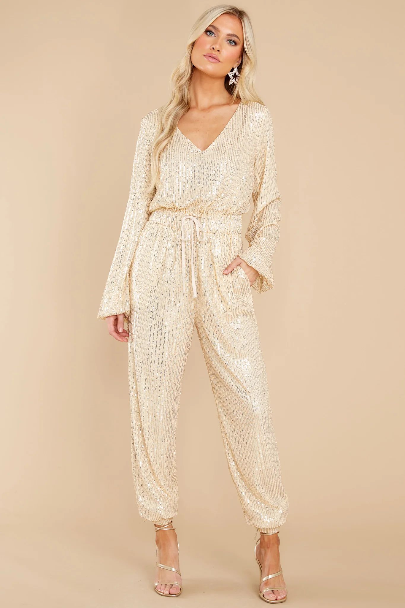 In The Stars Champagne Sequin Jumpsuit | Red Dress 