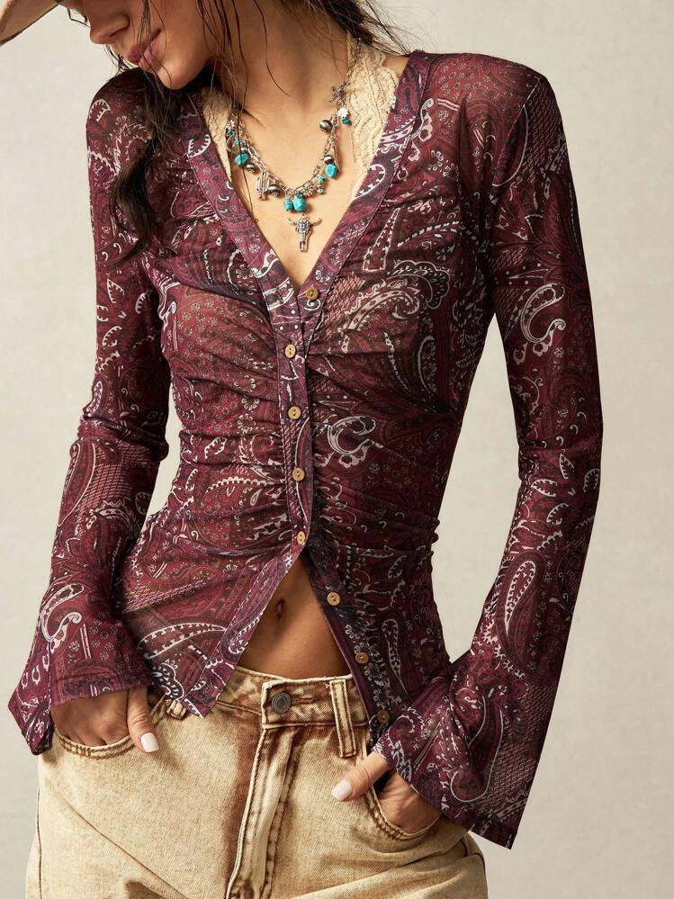 Bohemela Top Retrò Stampato Da Donna Per Le Vacanze | SHEIN