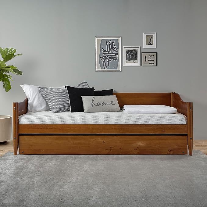 Mid Century Classic Twin Size Daybed with Trundle / 100% Solid Wood/Castanho Finish | Amazon (US)