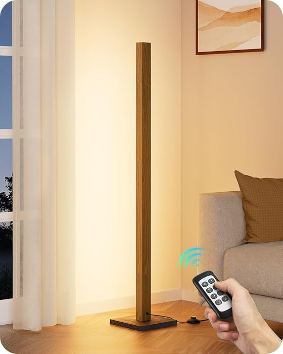 EDISHINE Mid Century Modern Floor Lamp with Remote, Dimmable Wood LED Corner Lamp, Minimalist Sta... | Amazon (US)