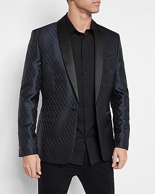 Slim Blue Geometric Tuxedo Blazer | Express