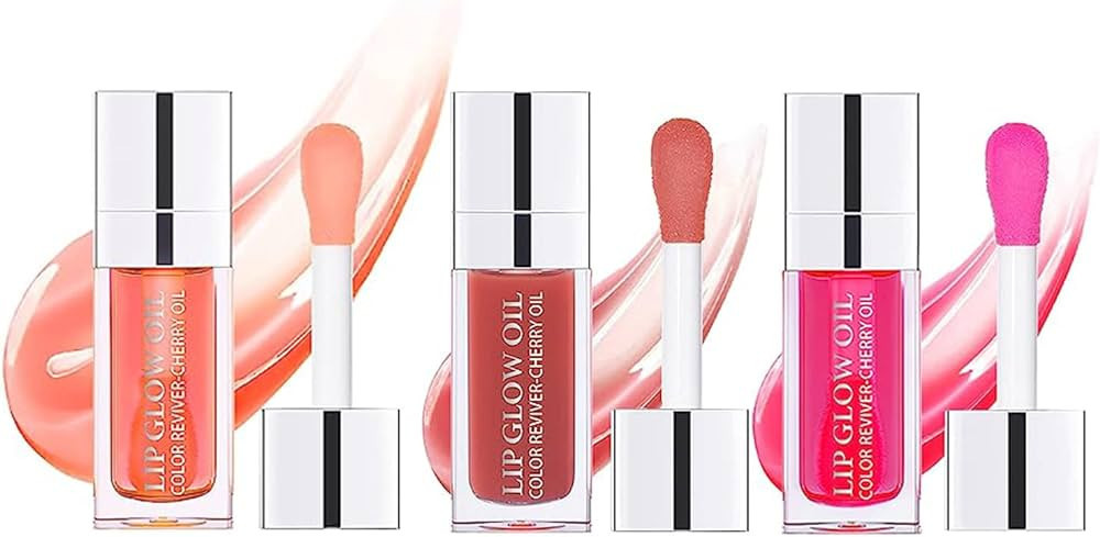 3 Pcs Plumping Lip Oil, Hydrating Lip Glow Oil, Plumping Lip Gloss, Tinted Lip Oil Balm, Long Las... | Amazon (US)