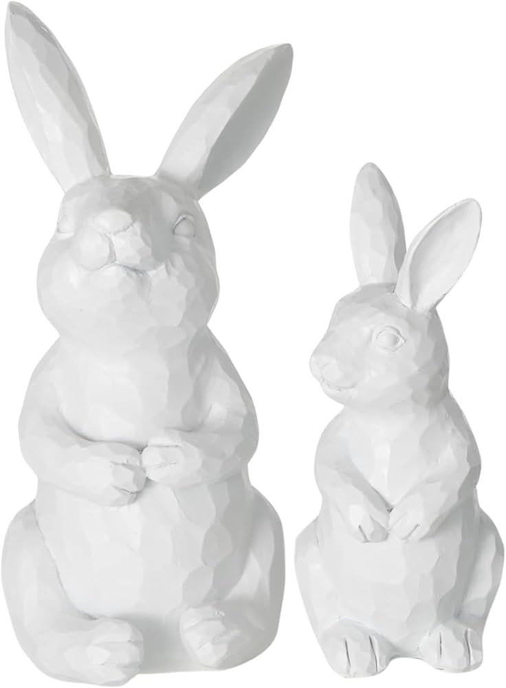 Sullivans White Easter Bunny Set of 2, 5" & 7" Carved Spring Rabbit Indoor Decorations, Figurine ... | Amazon (US)