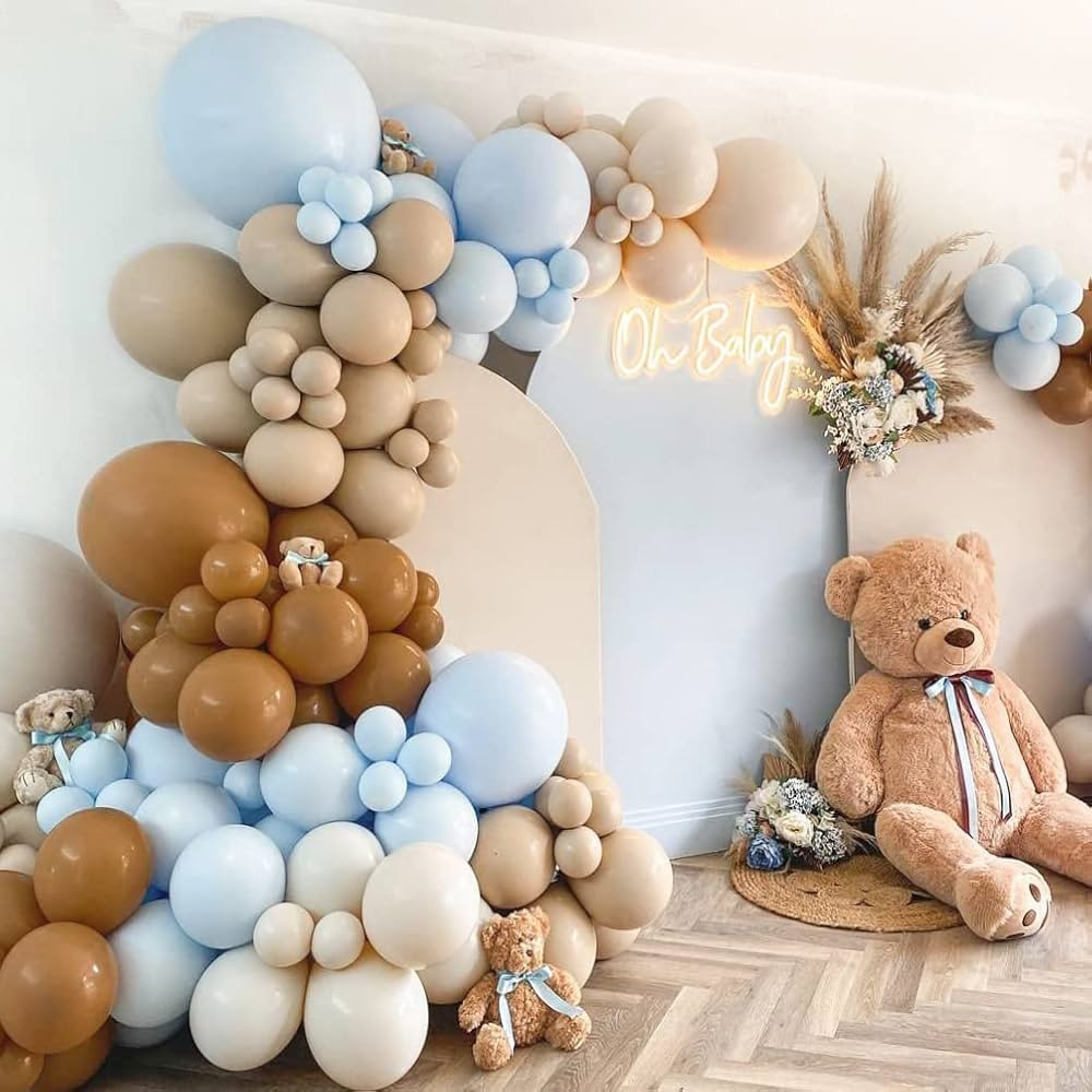 Brown And Blue Balloon Garland Double Stuffed Nude Tan Light Blue Beige Balloon Latex Neutral Bal... | Amazon (US)