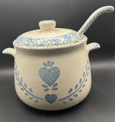 Blue Hearts Sponge Painted Lidded Soup Tureen with Ladle 5 in Tall | eBay US