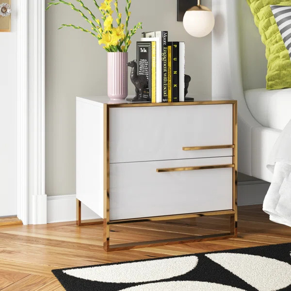 Seoul 2 - Drawer Nightstand with Brushed Gold Trim | Wayfair North America