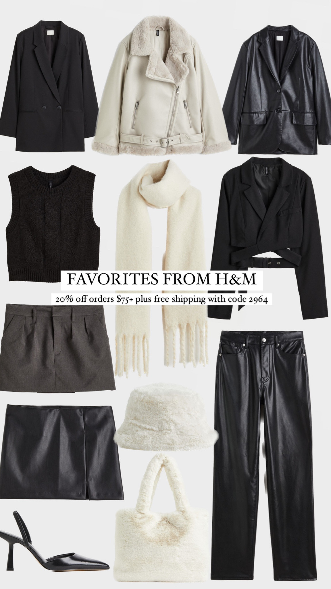 black blazer, mini skirt, sherpa hat, purse, faux leather pants, scarf, cozy outfits, minimal style, h&m

#LTKsalealert #LTKGiftGuide #LTKHoliday