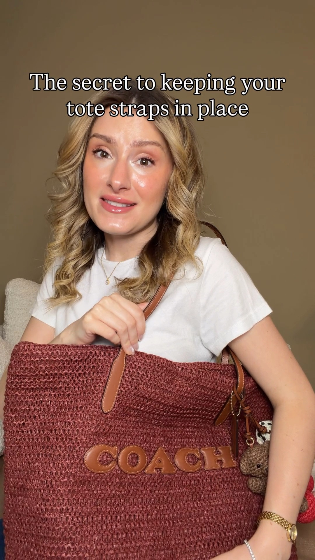How to keep the front strap of your Coach City Tote (or any tote) from constantly falling off with this strap connector! 👜 Comment SHOP & I’ll dm you the link ♥️

The Coach outlet city tote and Longchamp totes are my favorite bags but like with any tote, the shoulder straps tend to fall off especially if the bag is lightweight but on the other hand, if it’s full then the tote straps can dig into your shoulders and be uncomfortable. This strap connector solves both of those problems!

It keeps your straps connected and on your shoulder while also providing a wider flat base to distribute the weight on your shoulder. I used the matching Longchamp strap when I was traveling and it made carrying my full bag through the airport and the city so much easier.

This strap connector comes in multiple leather color and hardware color options. This one is brown and matches my new Coach outlet straw city tote straps perfectly but I also have one that is black with gold buttons for my black city tote. I also have the brown Longchamp one and a matching one for my pomegranate Le Pliage ♥️