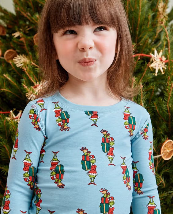 Toddler Dr. Seuss Grinch HannaSoft™ Stretch Pajama Set in Grinch Presents On Blue - Girls' Size 2 by Hanna Andersson | Hanna Andersson