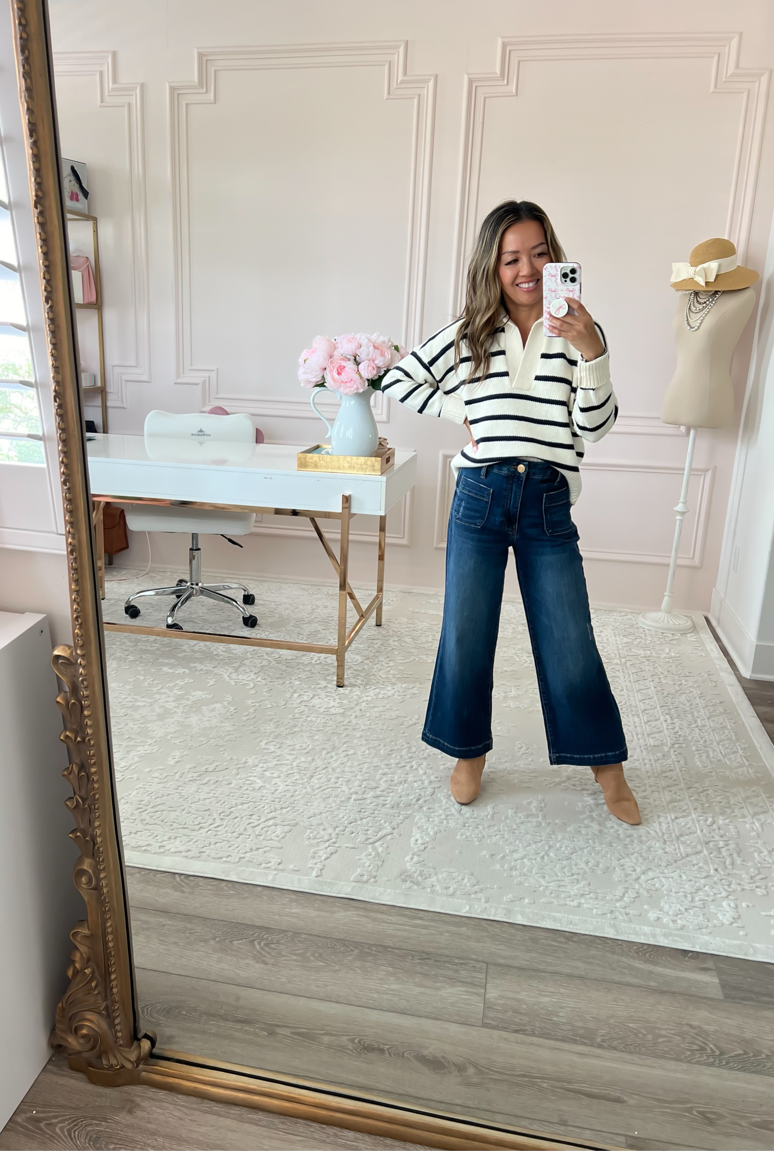 striped sweater (size xs) and flare jeans (00 petite) #nsale 

jeans run big (at least for me)

#LTKSaleAlert #LTKxNSale #LTKSummerSales