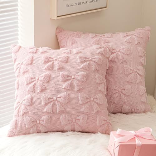 MIULEE Light Pink Bow Pillow Covers Coquette Room Decor Aesthetic Set of 2 Spring Decorative Cute... | Amazon (US)