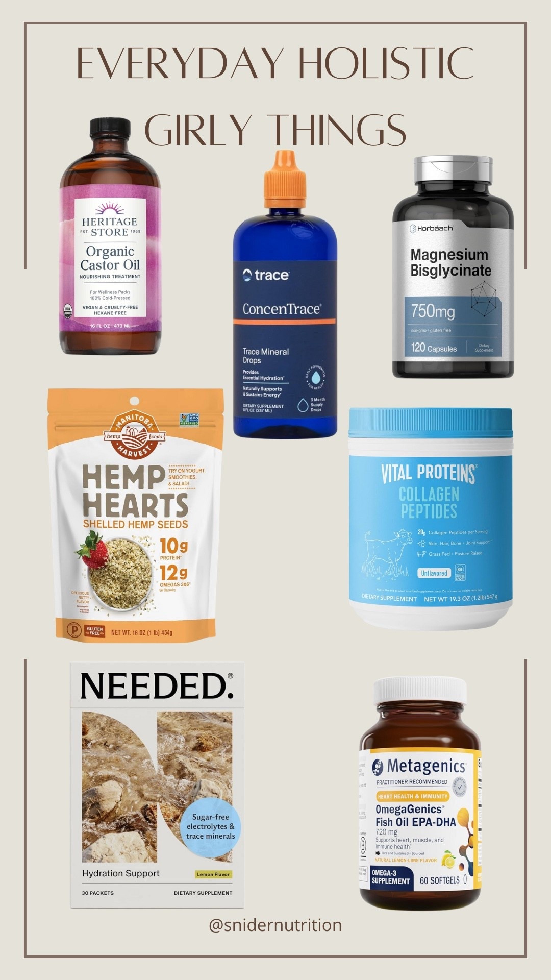 Everyday holistic girly things! These are staples in my house 🫶🏼

Castor oil, castor oil pack, minerals, electrolytes, needed electrolytes, vital proteins, collagen powder, clean collagen, clean products, holistic products, fish oil supplement, magnesium supplementts

#LTKFindsUnder50