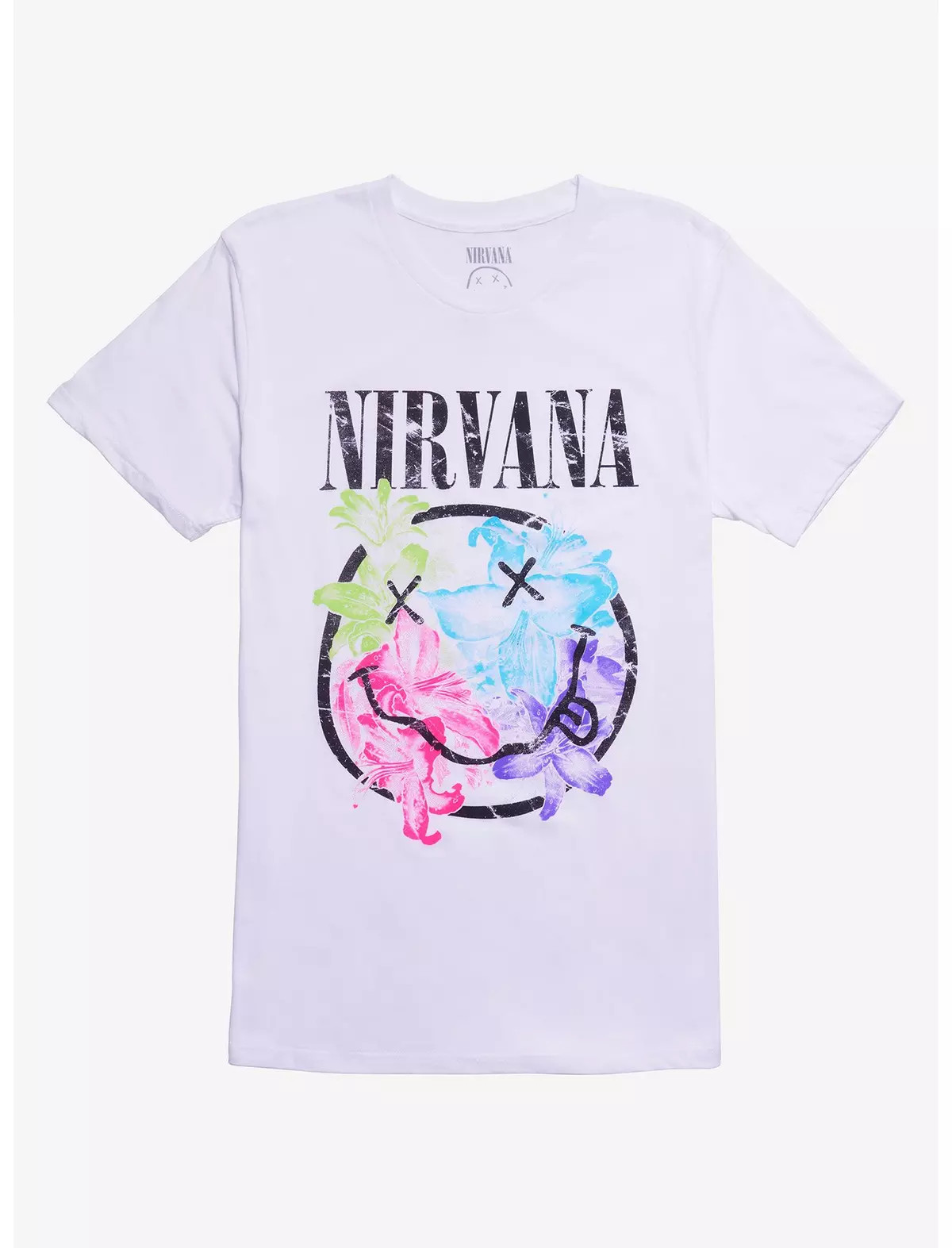Nirvana Watercolor Flowers Smile Face T-Shirt | Hot Topic