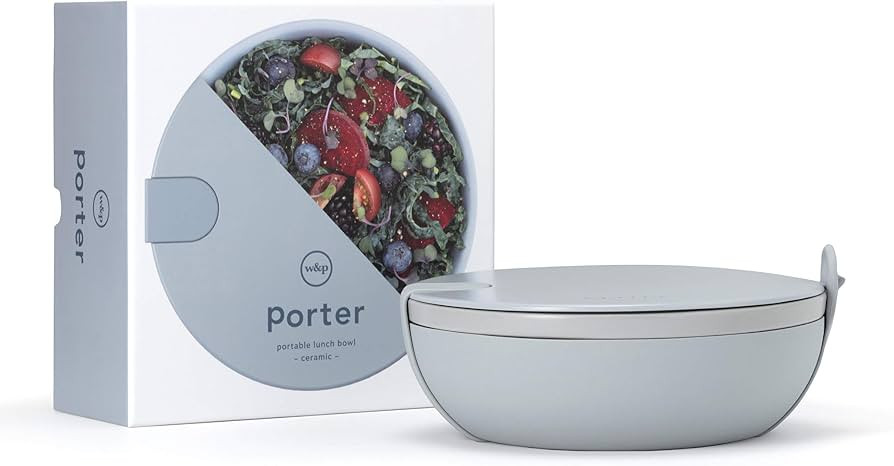 W&P Porter Ceramic Bowl Lunch Container w/ Protective Non-slip Exterior, Slate 1 Liter | Lid & Sn... | Amazon (US)