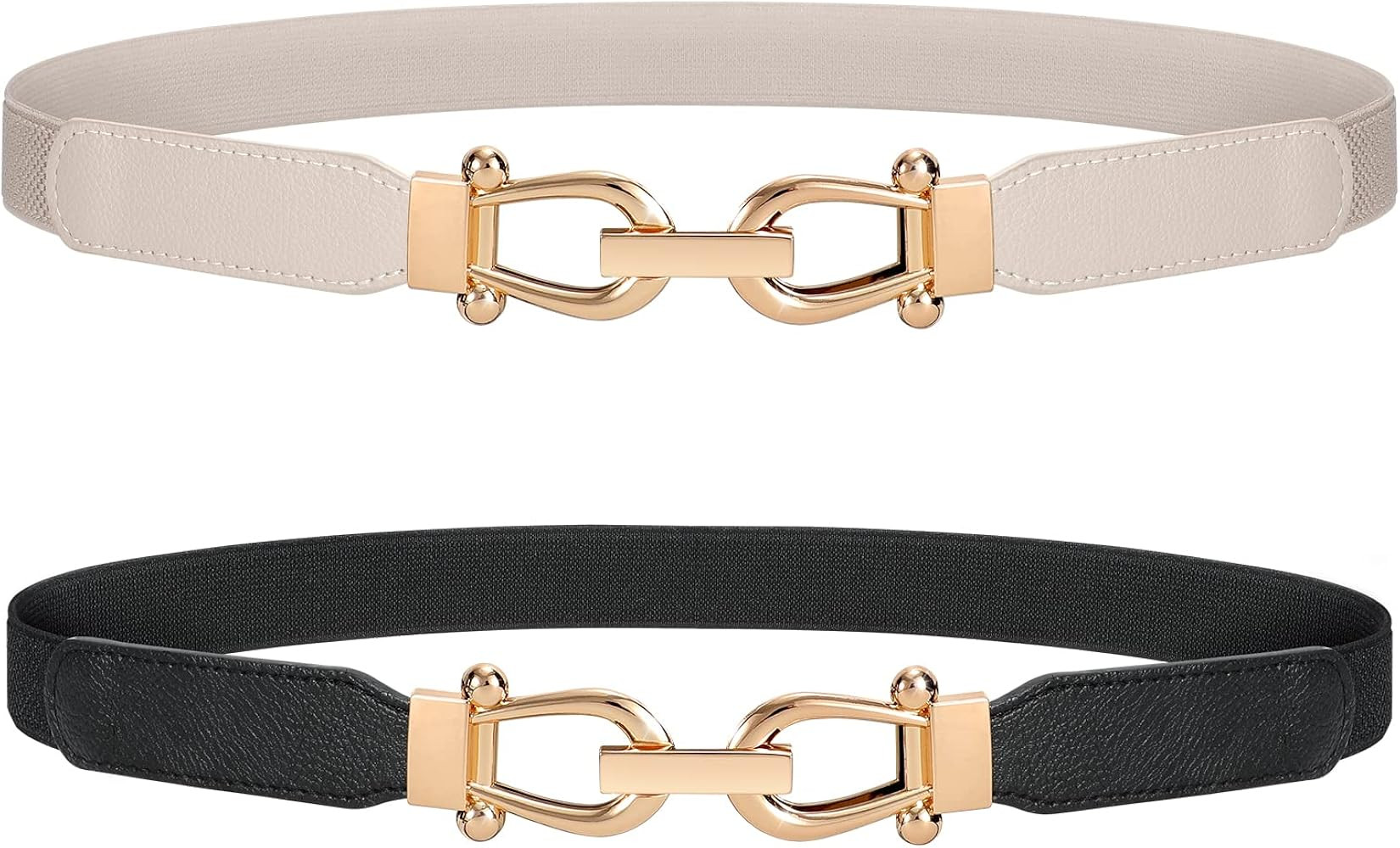 JASGOOD Women Stretchy Waist Belt Retro Elastic Skinny Belt for Ladies with Gold Buckle | Amazon (US)