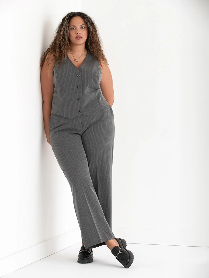 Fitted Pinstripe Button Up Vest | Ricki's