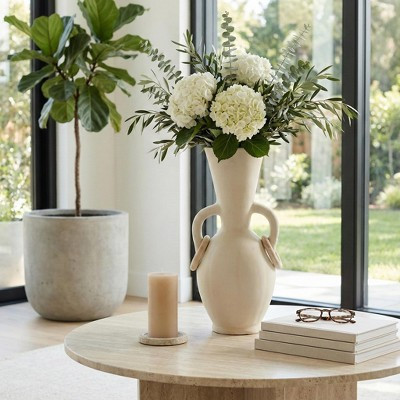 Sculptural Ecomix Table Vase with Ring Handles for Home Decor - Tall Flower Vase Accent Crafted for Living Room Display - Ivory & Tan | Target