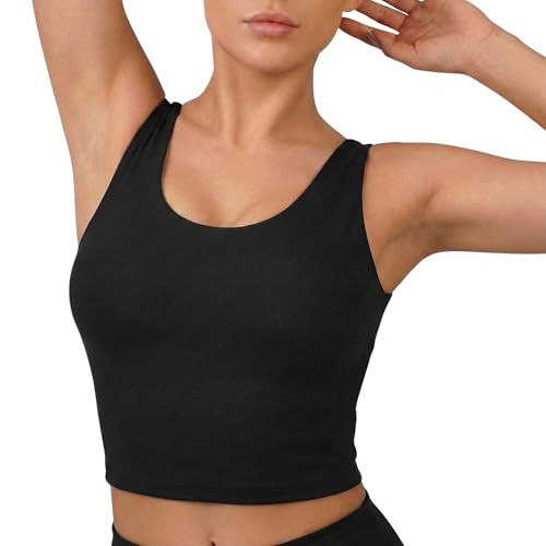 Nirlon U Tank Sports Bra for Women – Scoop Neck Workout Top with Built-in Cups – Ideal for Yoga, Gym & All-Day Comfort Wear (Black, 8) | Amazon (US)