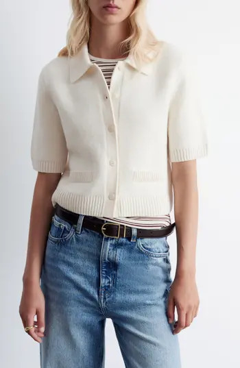 & Other Stories Short Sleeve Merino Wool Blend Cardigan in White Dusty Light at Nordstrom Rack, Size Small | Nordstrom Rack