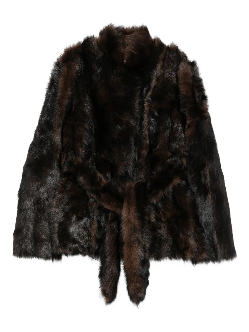 Nour Hammour Elsa belted faux-fur coat - Brown | Farfetch Global
