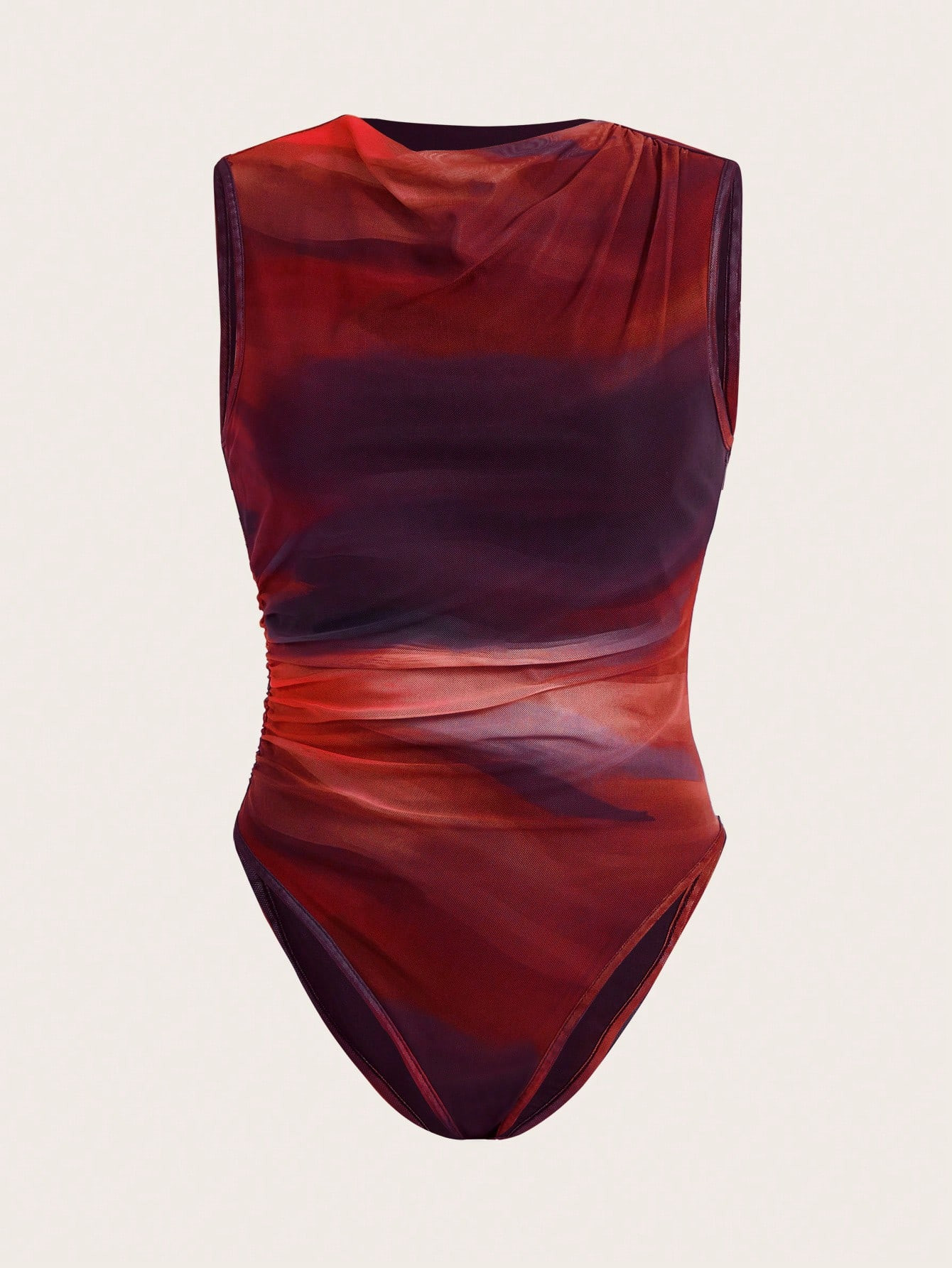 SHEIN Essnce Summer Fashion Tie-Dye Ruched Sleeveless Bodysuit | SHEIN