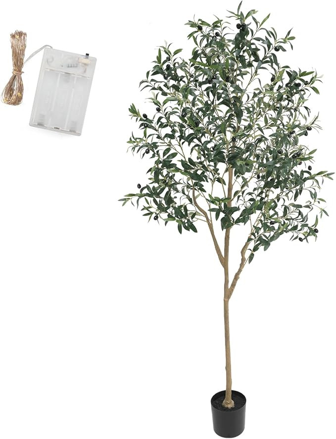 6FT Artificial Olive Tree, Fake Olive Tree 6 ft Faux Silk Tree Potted Large Faux Olive Branches &... | Amazon (US)