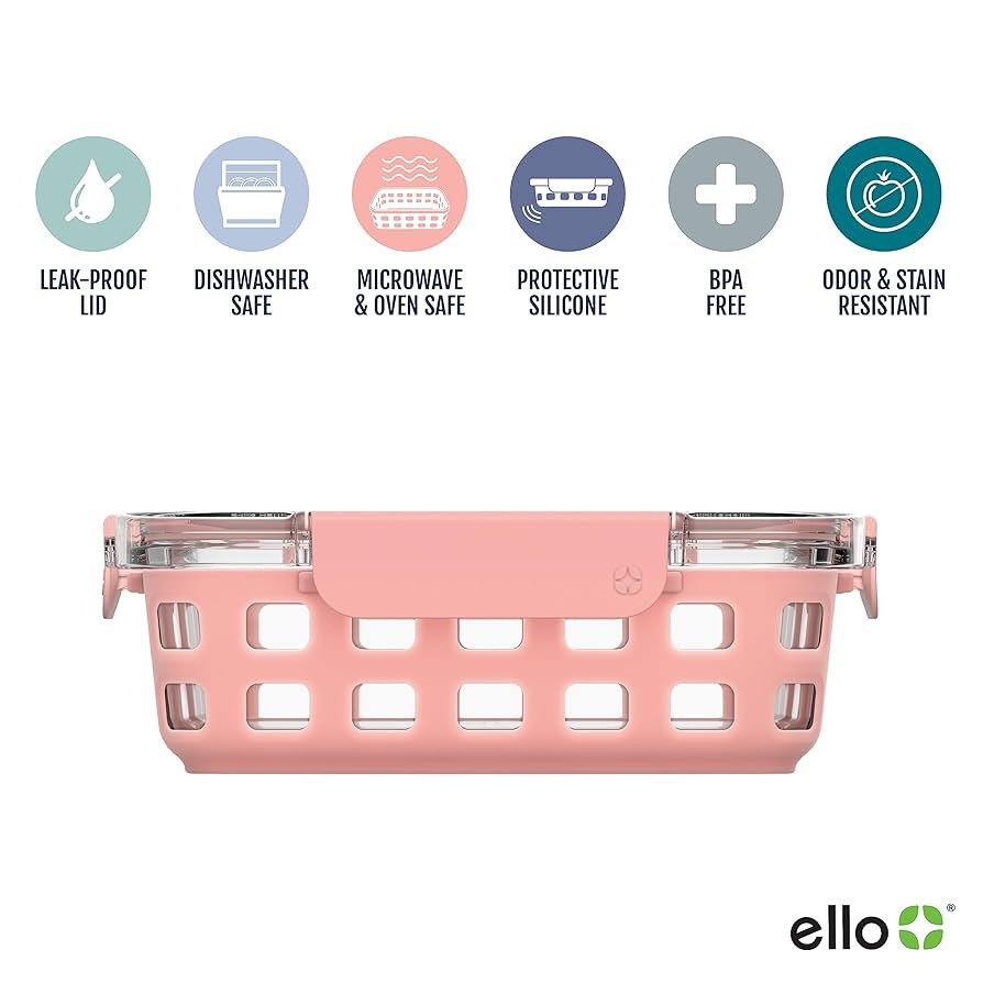 Ello Duraglass 3.4 Cup Meal Prep Sets 10Pc, 5 Pack Set- Glass Food Storage Container with Silicon... | Amazon (US)