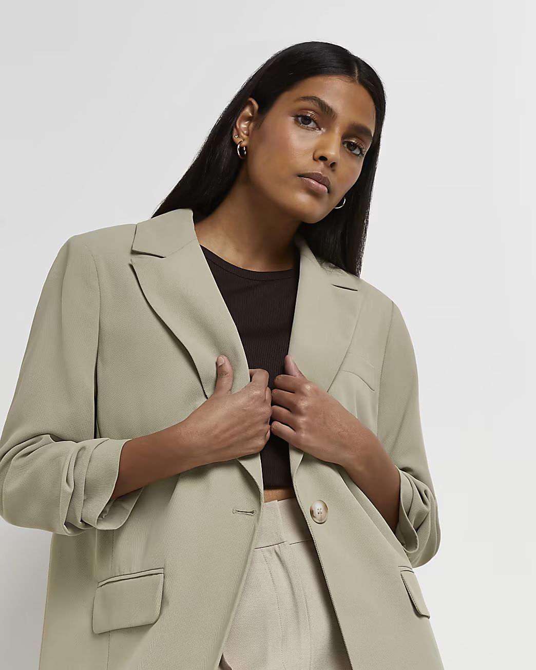 Khaki tailored longline blazer | River Island (UK & IE)