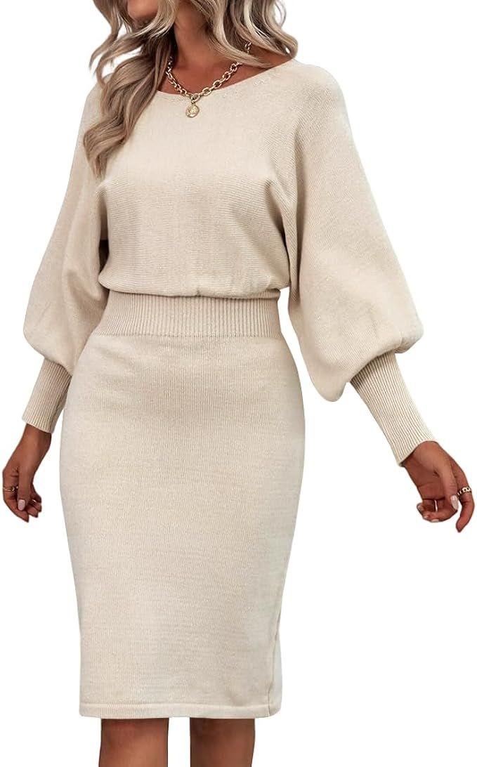 Saodimallsu Sweater Dress for Women Oversized Batwing Sleeve Crew Neck Sexy Ribbed Knit 2023 Fash... | Amazon (US)