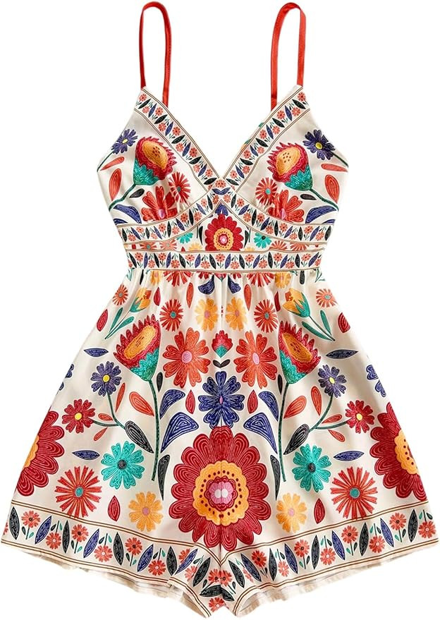 GORGLITTER Women's Floral Print Summer Romper Boho Sleeveless Wide Leg Short Jumpsuits Beach Vaca... | Amazon (US)