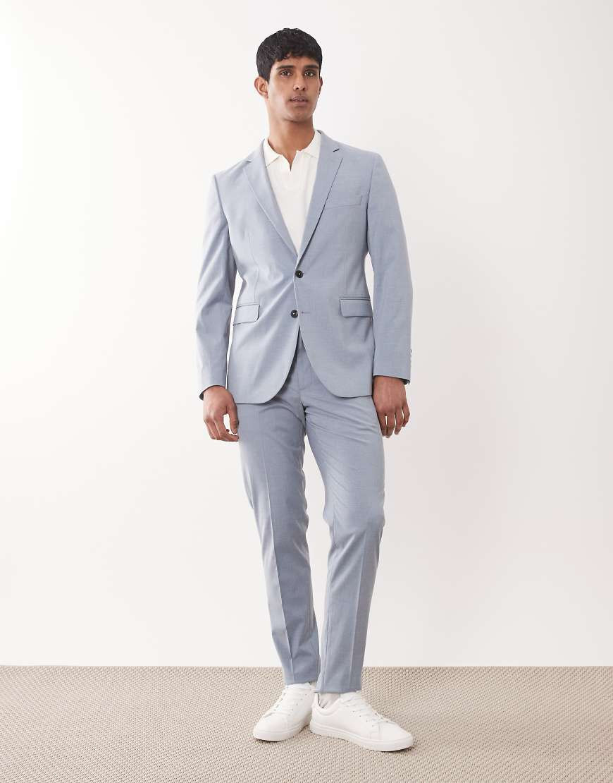 Mango Paris super slim fit suit trouser co-ord in light blue | ASOS (Global)