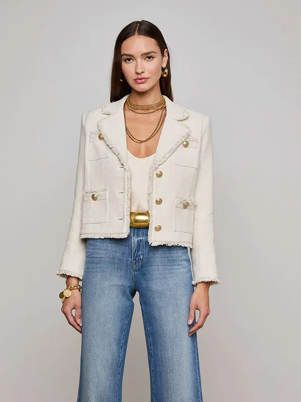 Sylvia Tweed Jacket in Ivory/Light Gold | L'AGENCE | L'Agence