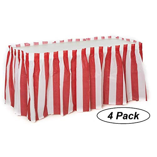 Oojami 4 Pack Red & White Striped Table Skirt Carnival Circus Decorations | Amazon (US)