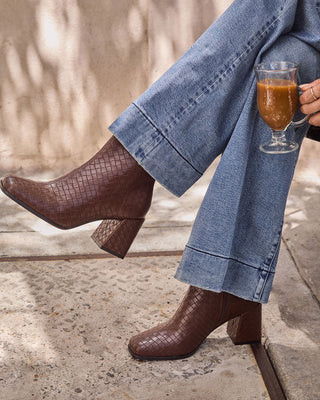 Chanie Woven Vegan Leather Booties Brown / 7.5 | VICI